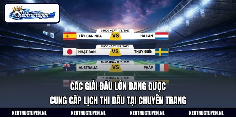 Các giải đấu lớn đang được cung cấp lịch thi đấu tại chuyên trang